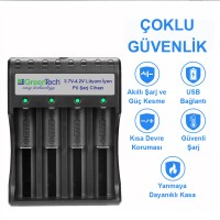 Greentech 3.7 – 4.2 Lityum İyon Pil Şarj Cihazı (Dört Yuvalı) / GT-BC05 Greentech 3.7 – 4.2 Lityum İyon Pil Şarj Cihazı (Dört Yuvalı) / GT-BC05